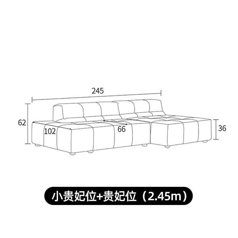 Custom module genuine leather sofa living room combination furniture, "tofu block" style italian & japanese cream-colored fabric sofa