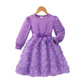 Girls' dress for toddlers and young children, solid color 3d floral pearl long sleeve dress
