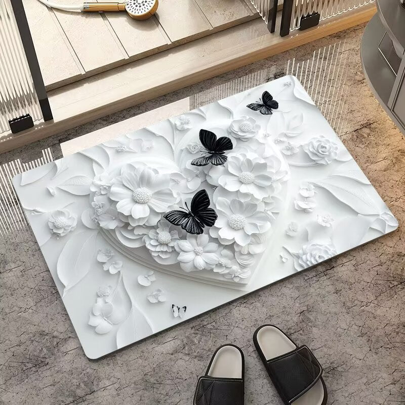 stereo butterfly soft diatom mud kitchen floor mat bathroom door absorbent quick-drying mat non-slip mat bathroom carpet