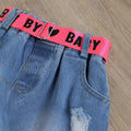 children's clothing new arrivalpure cottonknitting pit vest washed hole denim skirt girl kidssuit cross-border belt