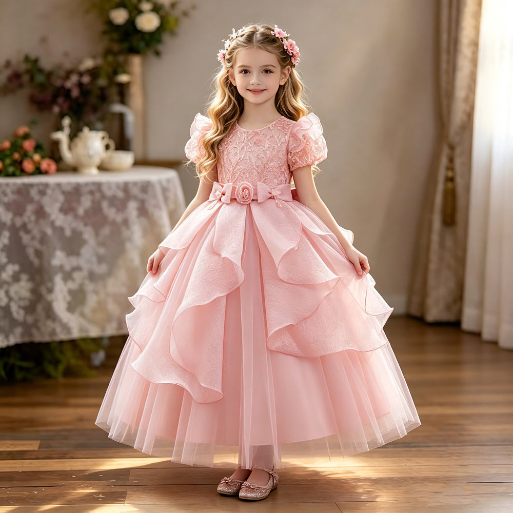 New arrival: flutter sleeve children's formal dress - floral princess gown for flower girls & party events