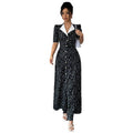 new european and american style fitted v-neck floral print elegant dress