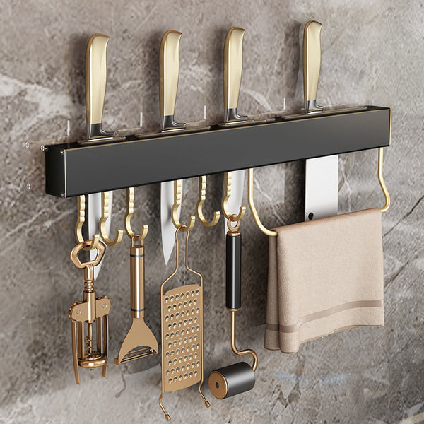 Tool holder wall-mounted non-punching light luxury black gold space aluminum kitchen supplies tool holder kitchen knife storage shelf manufacturer