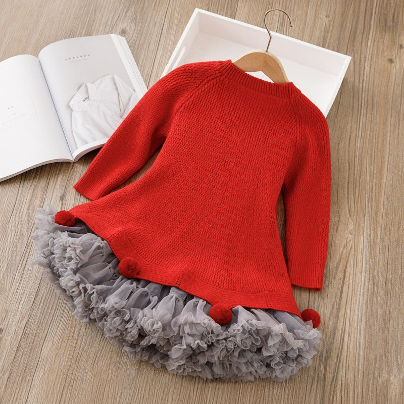 Girls' christmas sweater and skirt set - two-piece puffy skirt outfit - new autumn/winter korean style baby girl set
