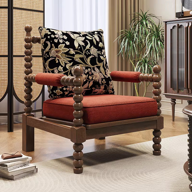 Solid wood fabric chair medieval style living room chair sofa bedroom american pearl chair single retro pearl chair french style