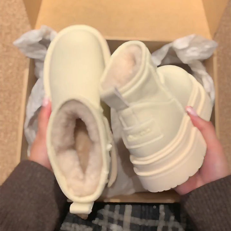 Bread snow boots for women winter2026new arrivalfleece-linedthickened leather short boots thick sole cotton boots waterproof cotton shoes