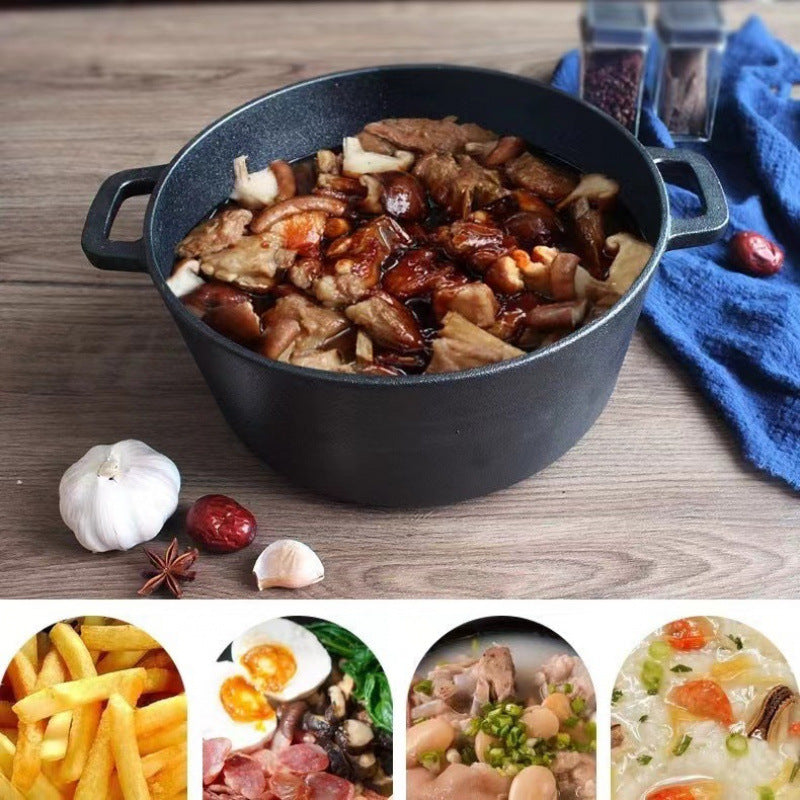 Cast iron pot 26cm dual-purpose double-purpose frying pan saucepan thickened uncoated soup pot Dutch pot binaural induction cooker