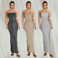 C7162 cross-border   fashion women's off-shoulder rhinestone bodycon slit bodycon dress