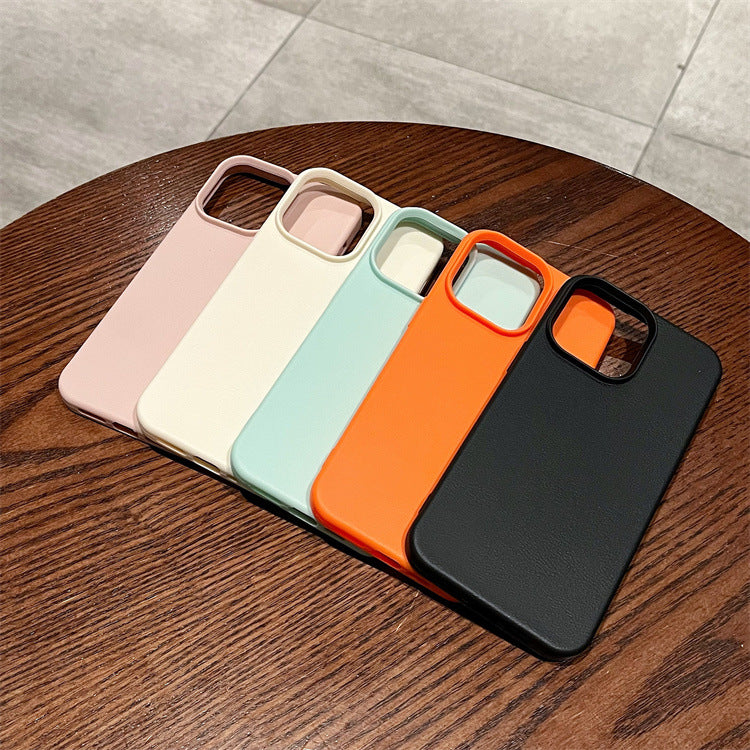 Suitable for apple 16promax leather texture simple pure color mobile phone case iphone11/13 anti-fall tpu protective cover