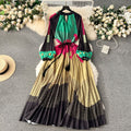 European and american retro court style design printed long dress with heavy pleating, puff sleeves, and pleated skirt - spring collection for women