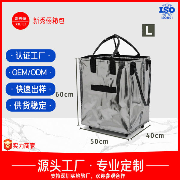 Shopping bag with roller, folding duffel bag, woven storage bag, shopping tote bag with roller, factory oversized work