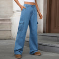European and american cross-border e-commerce new women's straight-leg jeans,  autumn collection, loose fit, slimming blue denim trousers, casual style