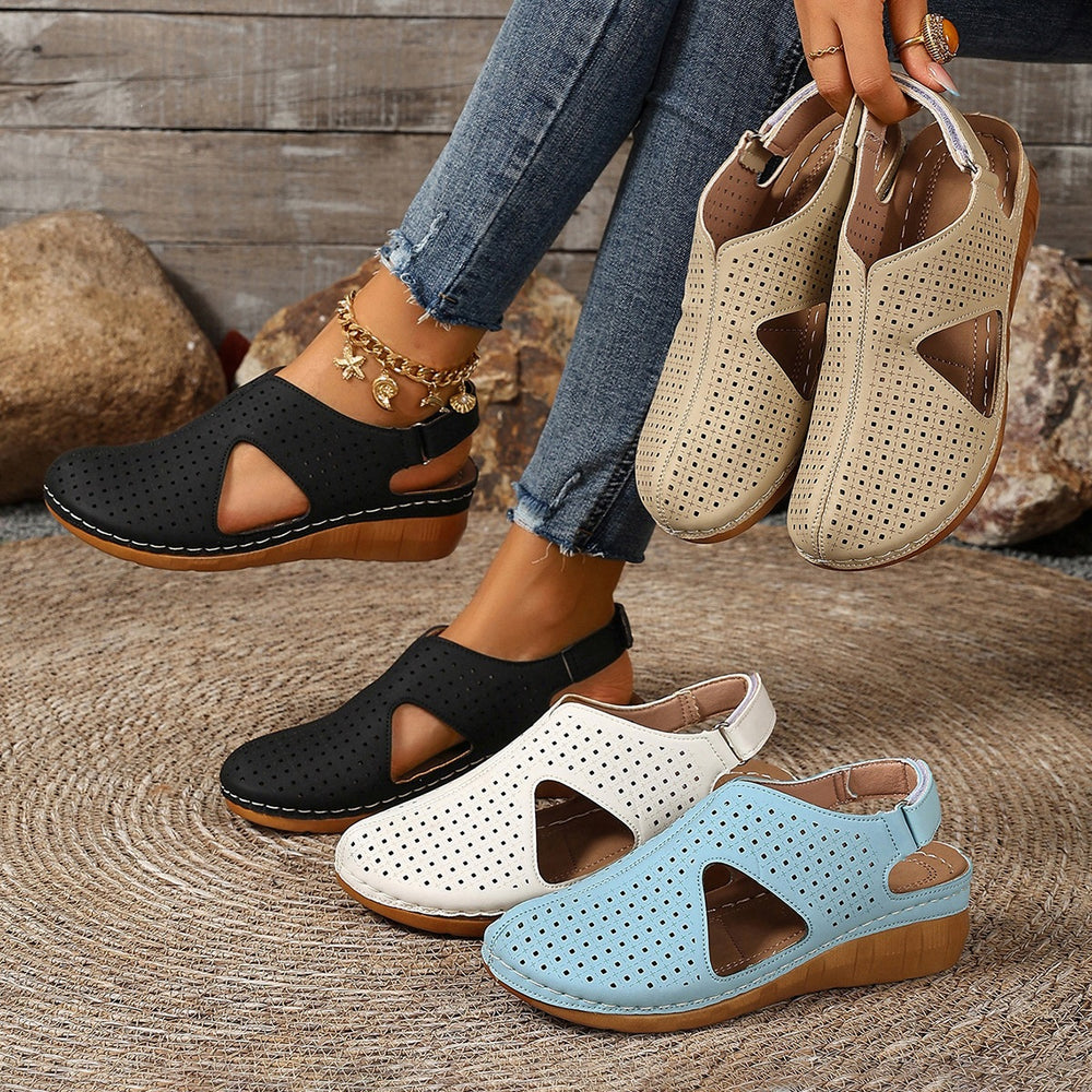 Exportfashionplus sizesummernew arrivalcasualcut outvelcro strap wedge heel fish mouth sewing toe cap sandals