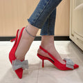 French pointed toe back strap bow rhinestone elastic band high heel sandals women women heels sandals