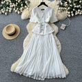 Xiaoxiangfengsequin short-sleeved sequinpleated dress women's summerclassy waist slimming lookpleated long skirtwork clothing