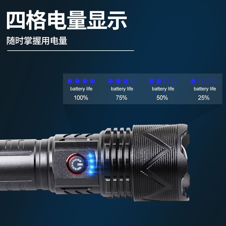 Cross-border new XHP-70 strong light telescopic long-range type-c charging LED white laser outdoor wholesale flashlight