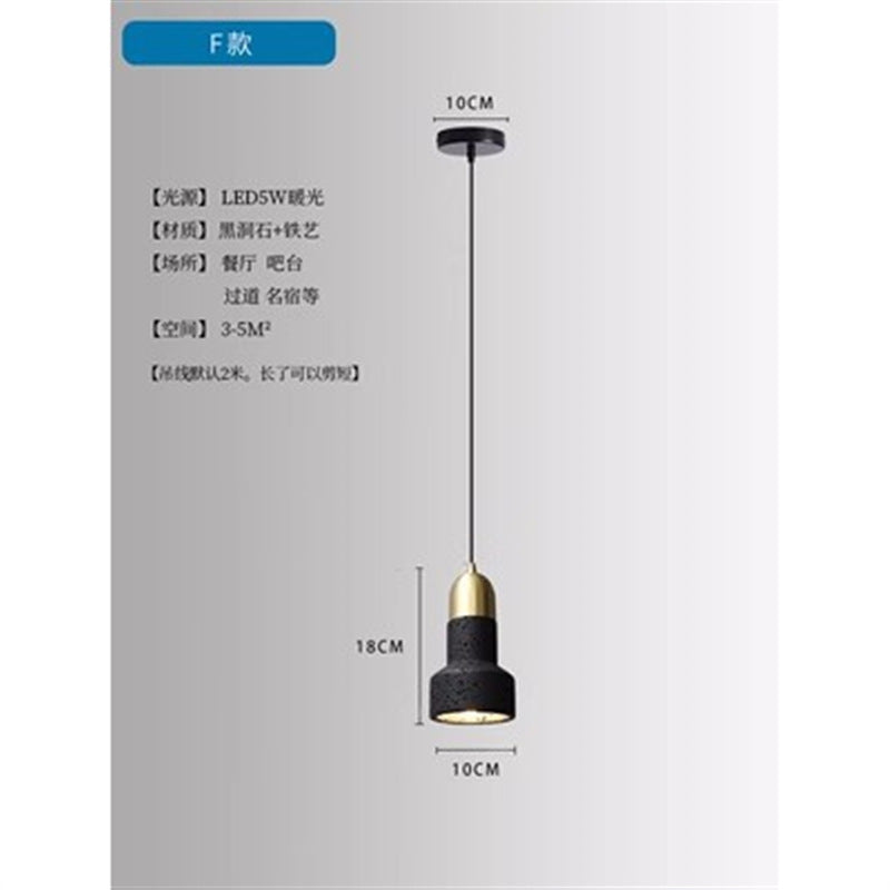 Wabi Sand Wind Minimalist Bedside Small Chandelier Creative Restaurant Bar Designer Black Hole Stone Bedroom Long Line Single Head Chandelier