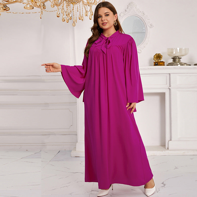 supply of plus size women's long skirts with bell sleeves and bows at special price