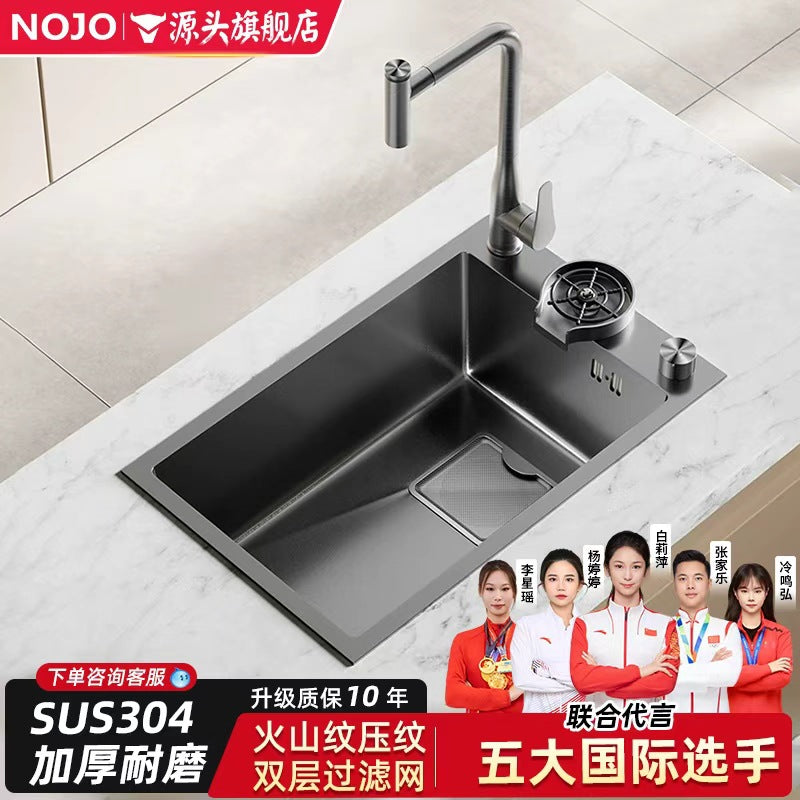 Side kitchen sink small single slot thickened 304 stainless steel vegetable basin dishwashing sink water bar island balcony pool
