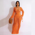 Amazon  european and american women's sexy hollow-out knitted dress summer deep v beach cover-up maxi dress