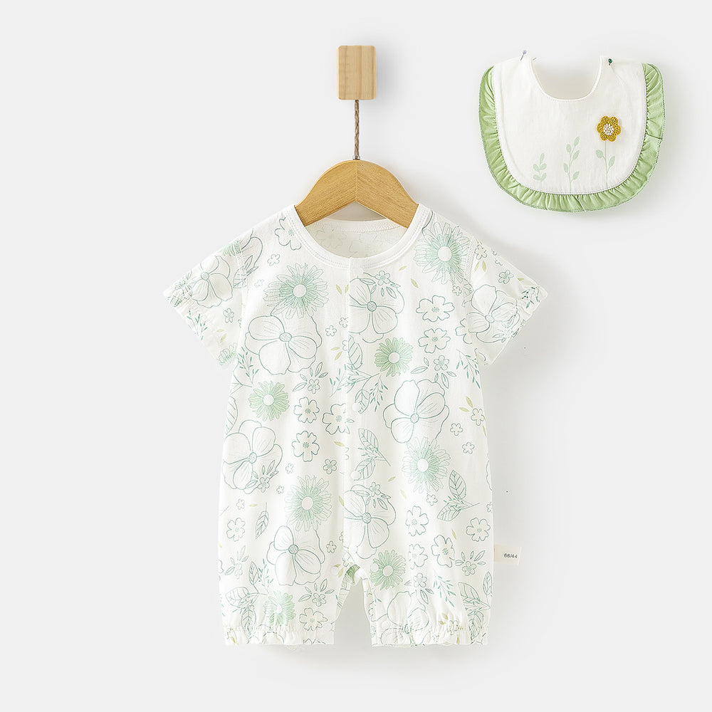 Babibele baby short-sleeve romper - lightweight summer bodysuit for infants & toddlers - perfect for air conditioning - includes bib!