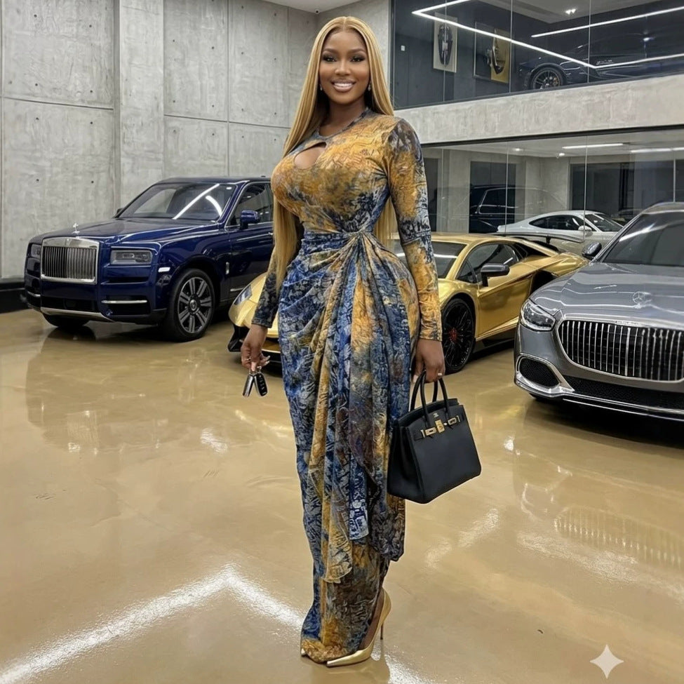 african women's fashion:  summer new arrivals - sexy & elegant printed cutout ruched bodycon dress