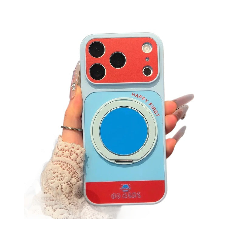 Suitable for apple 17 macaron contrast color large window rotating stand simple iphone18promax mobile phone case 16