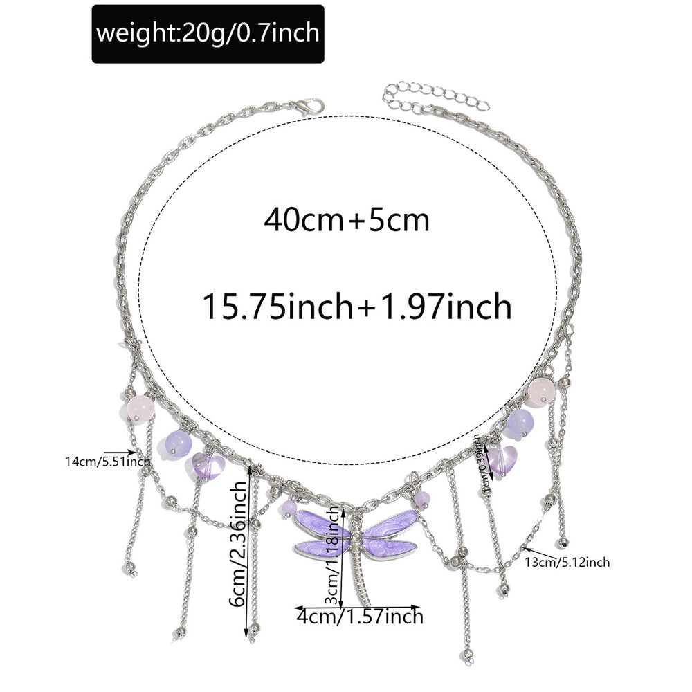 fashiontrendy purple dragonfly pendant necklace multi-layer tassel niche stylesense of designeleganteasiest for match clavicle chain