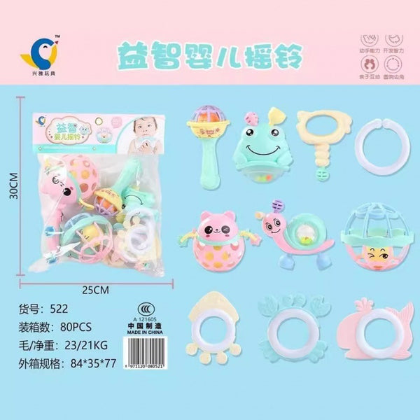 Cross-border export South East Asia Baby newborn teething rattle 3--12 months baby plastic hand rattle set