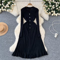 Fall and winter inner wear knittingdress female socialite elegantclassy sense v neck single breasted waist slimming looksweater long skirt
