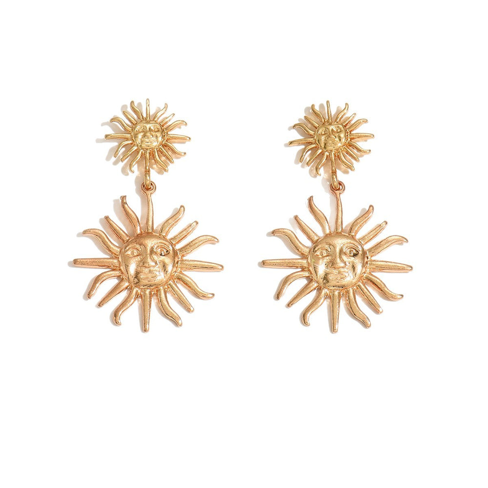 Wholesale sun-shaped earrings: cross-border retro trendy earrings, niche light luxury, high-end stud earrings, smiley face dangle earrings for women