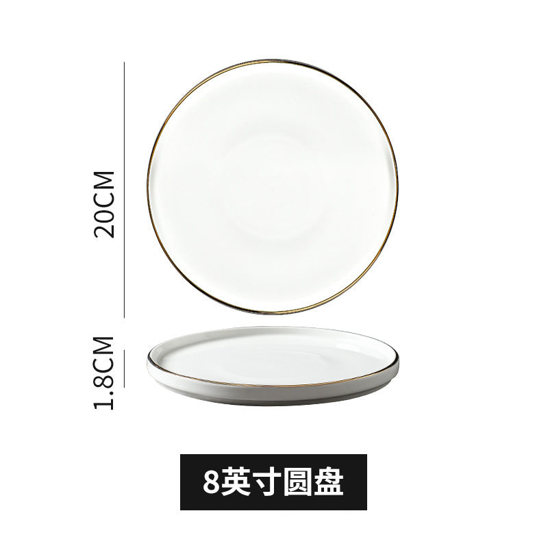 Nordic creative rimmed ceramic steak plate - personalized gold-edged ceramic round plate for restaurants, hotels, pizza, and business use
