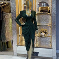 European and american cross-border women's fashion:  spring new arrivals - sexy and elegant v-neck slimming pleated midi dress