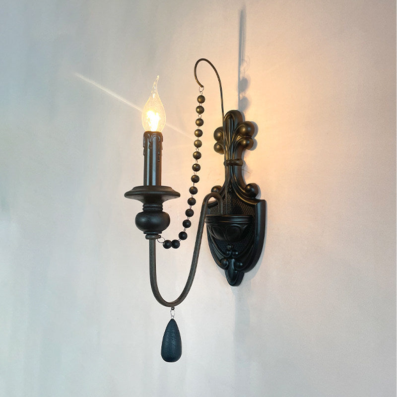 American retro wall lamp - cordless charging, solid wood, french style for living room, bedroom, bedside, hallway, stairway, candle wall sconce