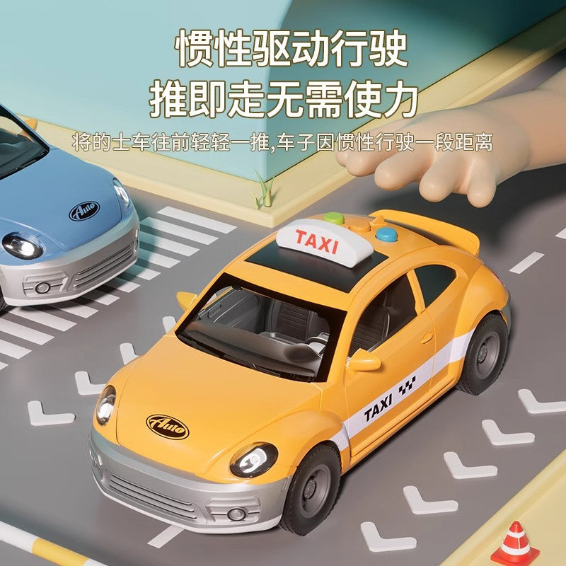 Large taxi toy for boys - inertia-powered, sound & light, educational, opening doors, car, baby birthday gift