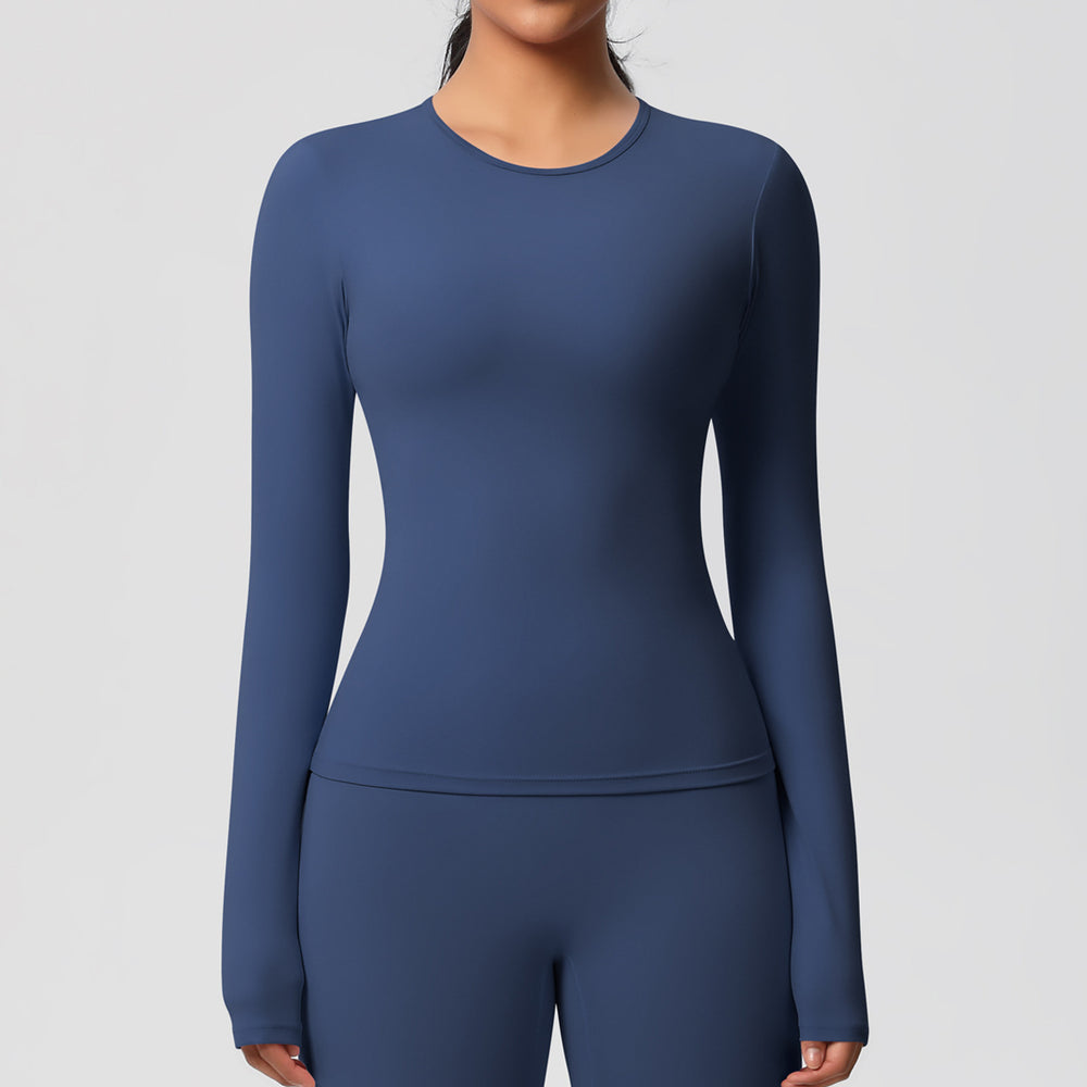 New arrival in stock cross-border double-sided brushed solid color longline training sports long sleeve t-shirt running fitness yoga top for women