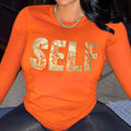 S390769 cross-border foreign trade european and american new autumn letter printing long-sleeved t-shirt for women