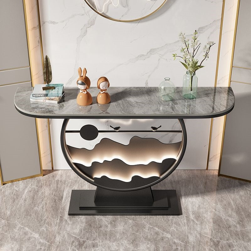 Wall-mounted console table for entryway, home, hallway, with led light strip, rock slab top, new style living room console cabinet for hallway end