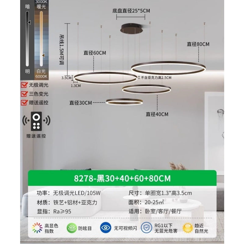 Circle of Light Living Room Chandelier French Postmodern Simple Light Luxury Dining Room Light Duplex Circle Hall Lighting 1