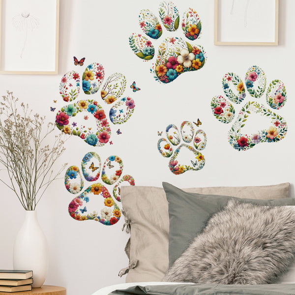 Xian 34226 pastoral flowers animal paw print wall decoration sticker children's room  hot-selling removable wall sticker