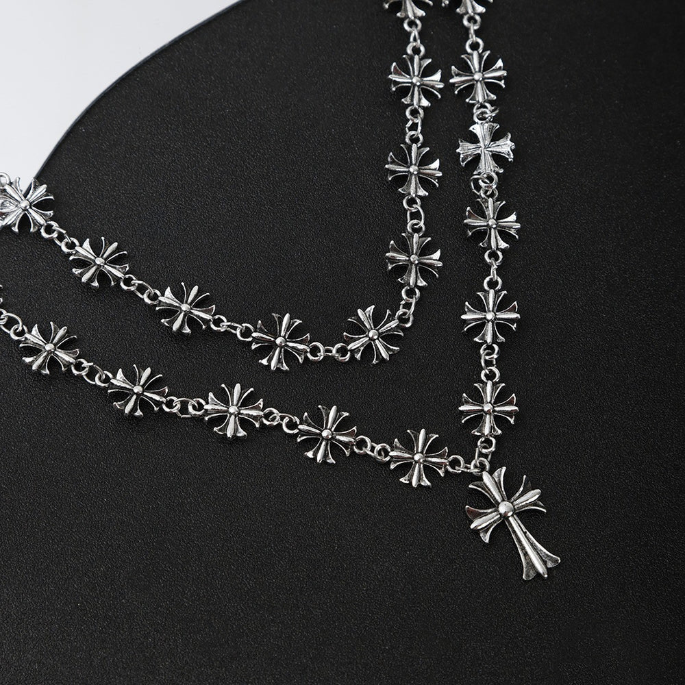 Cross necklace wholesale european and american cross-border jewelry fashion hip-hop non-fading necklace men's double-layered cuban chain