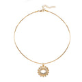 Wholesale diamond-studded pendants: european and american cross-border women's fashion accessories, versatile jewelry, alloy sunburst round minimalist necklace