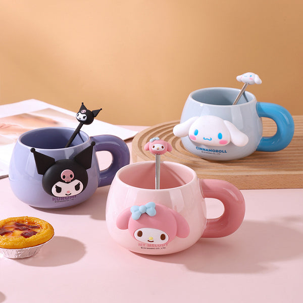 Sanrio ceramic cup cartoon mug large capacity milk cup with spoon office cute coffee cup wholesale
