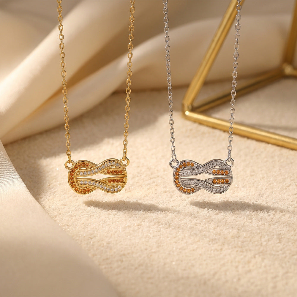 popular versatile copper inlaid zirconium horseshoe buckle necklace for women accessible luxuryniche styleelegantcasual titanium steel clavicle chain jewelry