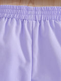girls' summer cami set with lace and letter print, purple active shorts, kids' two-piece outfit for going out