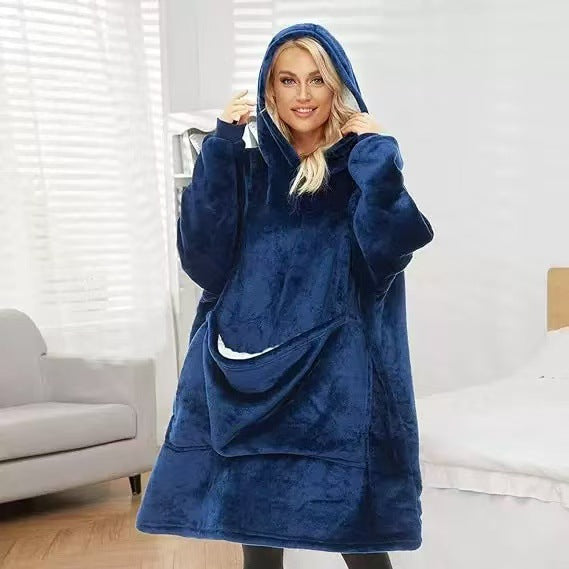 New arrival lazy wear thickenedlongpullover wearable blanket hoodie kangaroo flap pocket pants blanket sweatshirtsheattech clothing