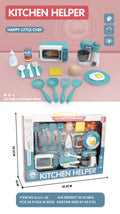 Realistic kitchen pretend play set for babies - mini cooking playset with table, utensils, appliances, and small fridge