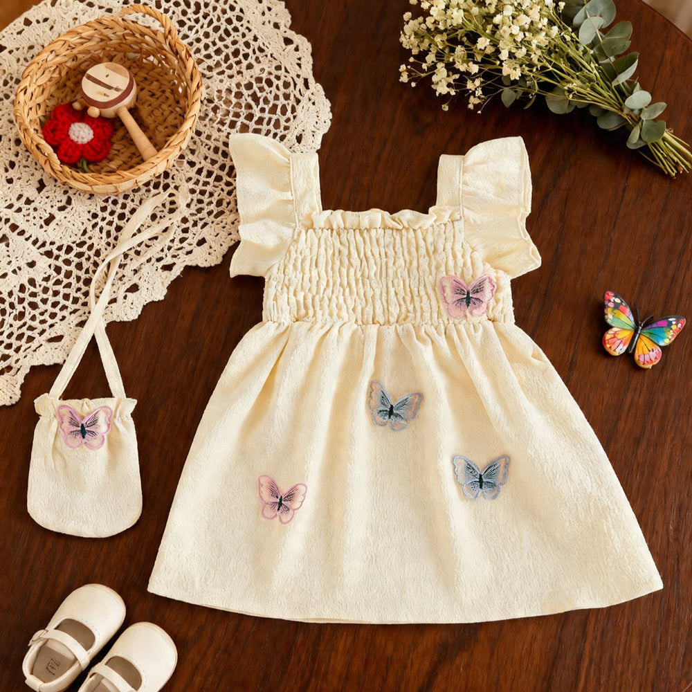 Girls' ruffle sleeve butterfly bag dress