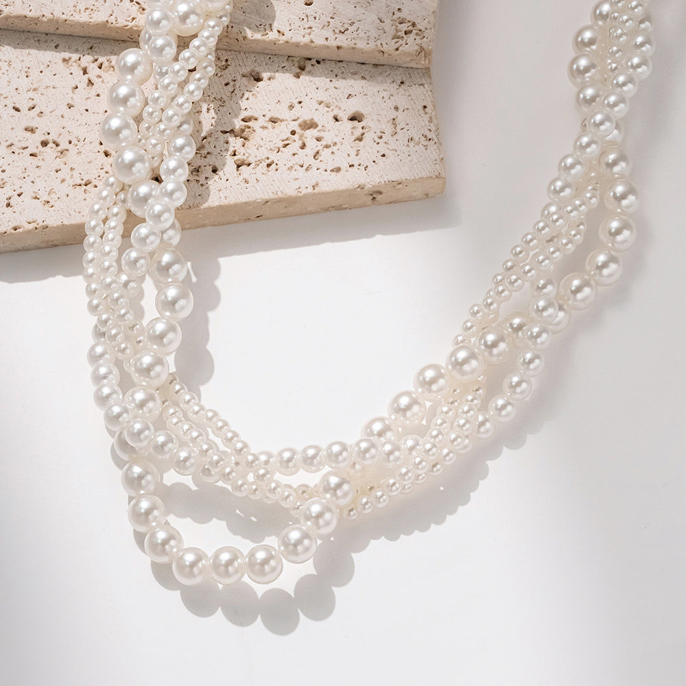 retro multi-layered cable knit pearl necklace - luxury, high-end, baroque style fashion choker jewelry wholesale