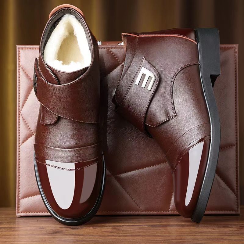 Boots 2025winter high-top boots men leather shoes genuine leather snow boots fleece-lined trendy leather boots heattech cotton shoes for men